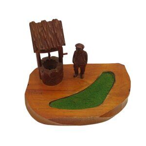 Hand Carved WOODEN SCULPTURE of Man And Well by Paul-Emile Caron Canada Vintage